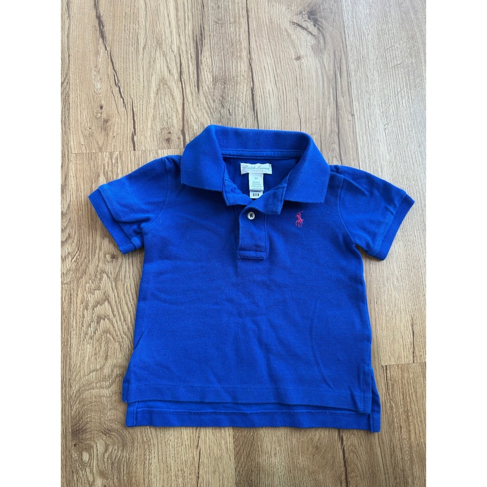 Ralph‎ Lauren Baby Boys Royal Blue Cotton Mesh Pique Polo Shirt 9M Pink Pony